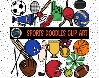 Sports Doodles Clip Art, Sports Clipart, Sports, Hand Drawn