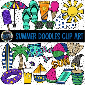 Summer Doodles Clip Art, Summer Clipart, Summer, Hand Drawn, Beach Clipart