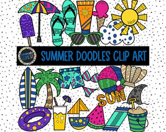 Verano garabatos Clip Art, imágenes prediseñadas de verano, verano, dibujado a mano, imágenes prediseñadas de playa