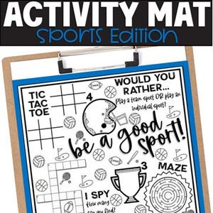 Sports Activity Mat, Kids Placemat, Activity Sheet, Fun Sheet, Football Baseball Basketball Fun