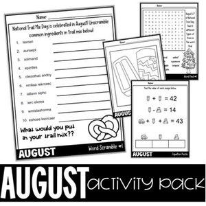 August Fun Morning Work Packet, Early Finisher Activities, Month Fun