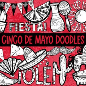 Cinco de Mayo Doodles Clip Art, Cinco de Mayo Clipart, Hand Drawn