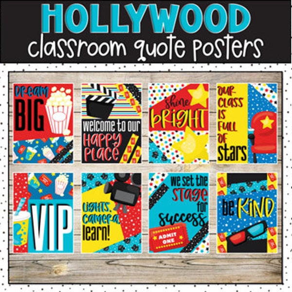 Hollywood Growth Mindset Classroom Posters, Classroom Decorations, Bulletin Board, Classroom Display, Easy Classroom Decor