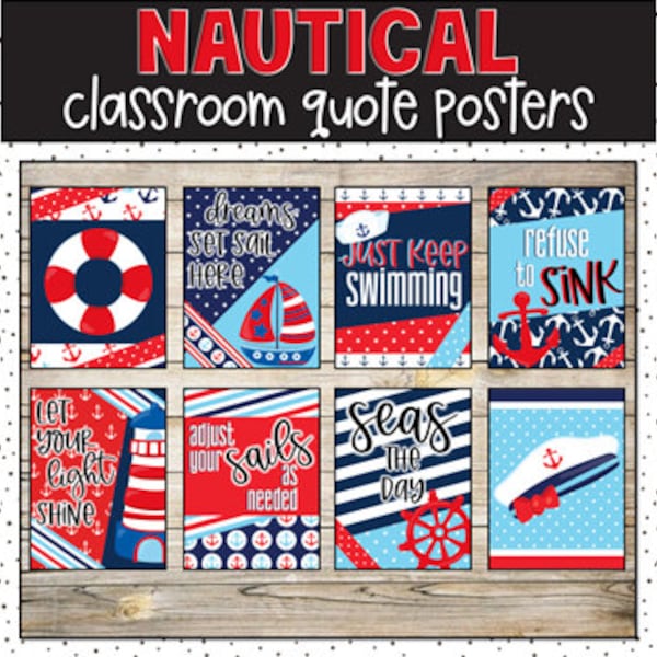 Nautical Growth Mindset Classroom Posters, Classroom Decorations, Bulletin Board, Classroom Display, Easy Classroom Decor