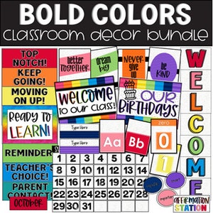 Bold Colors Classroom Decorations Bundle, Classroom Theme, Bulletin Board, Classroom Display, Easy Classroom Decor, Colorful Theme