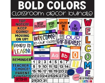 Bold Colors Classroom Decorations Bundle, Classroom Theme, Bulletin Board, Classroom Display, Easy Classroom Decor, Colorful Theme