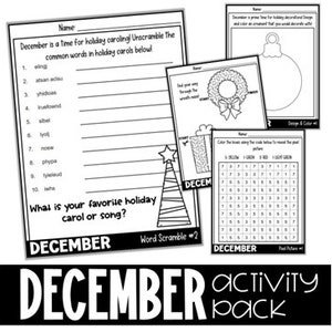December Fun Morning Work Packet, Early Finisher Activities, Month Fun