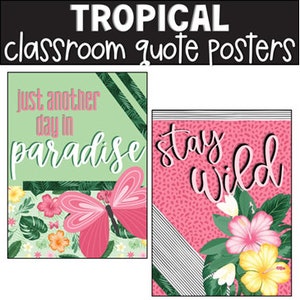 Tropical Growth Mindset Classroom Posters, Classroom Decorations, Bulletin Board, Classroom Display, Easy Classroom Decor, Flamingo