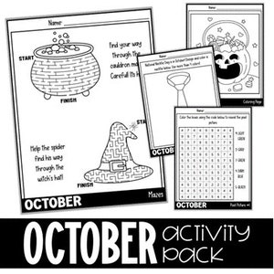 October Fun Morning Work Packet, Early Finisher Activities, Month Fun