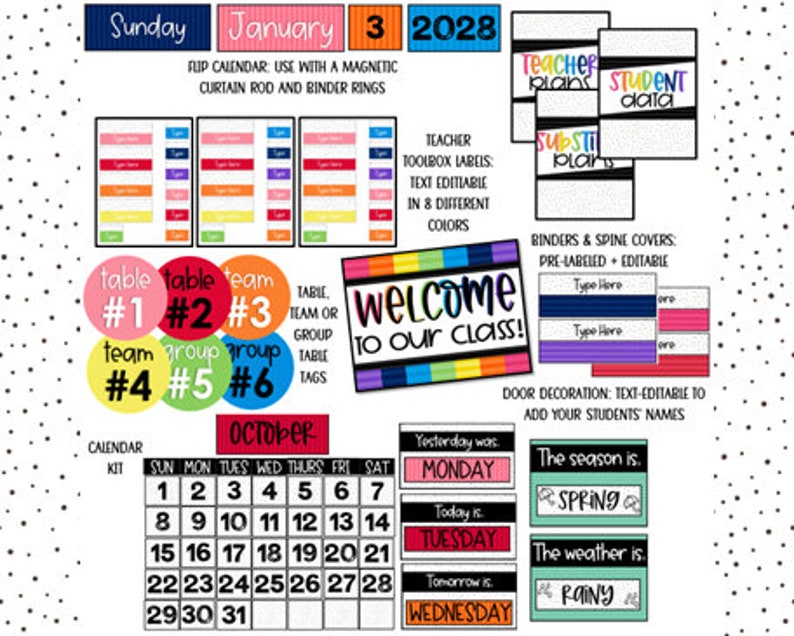 Bold Colors Classroom Decorations Bundle Classroom Theme Etsy