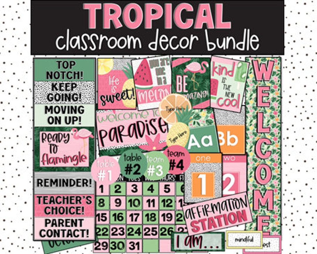 Tropical Classroom Decorations Bundle, Classroom Theme, Bulletin Board