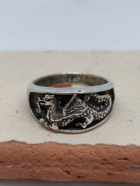 Men's Wyvern Dragon Silver Biker Ring