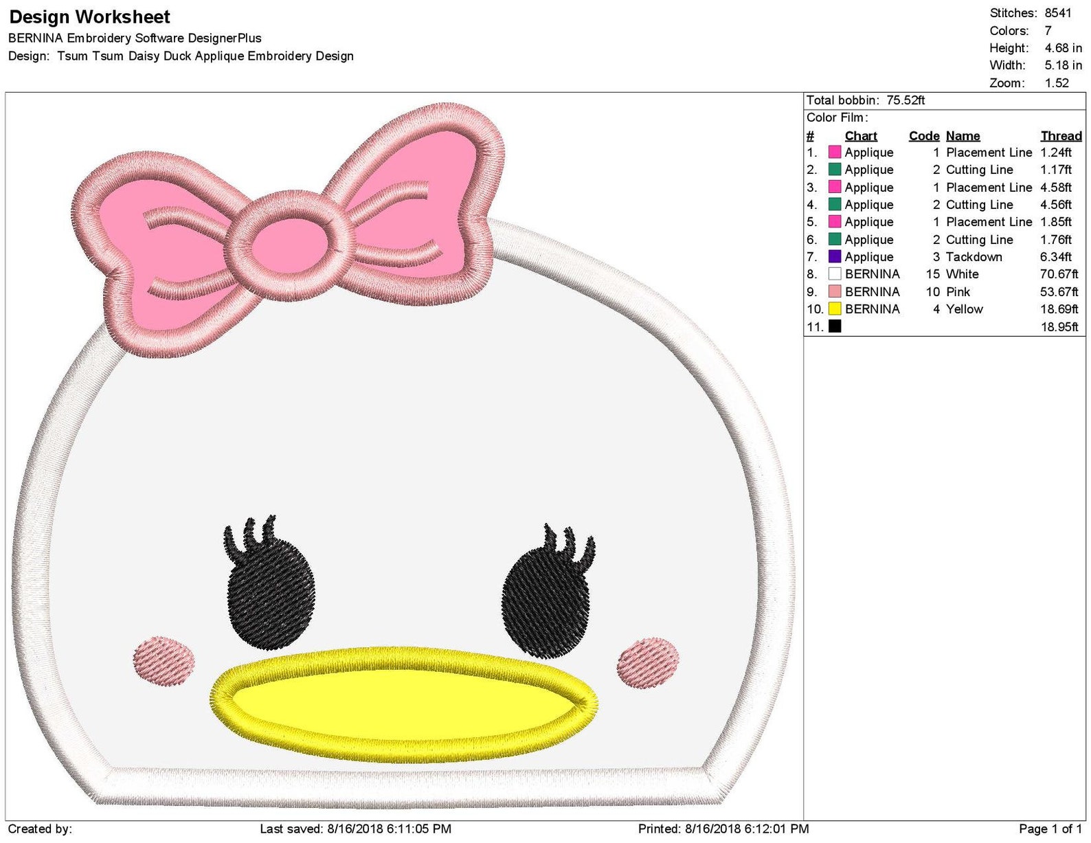 Tsum Tsum Daisy Duck Applique Embroidery Design | Etsy
