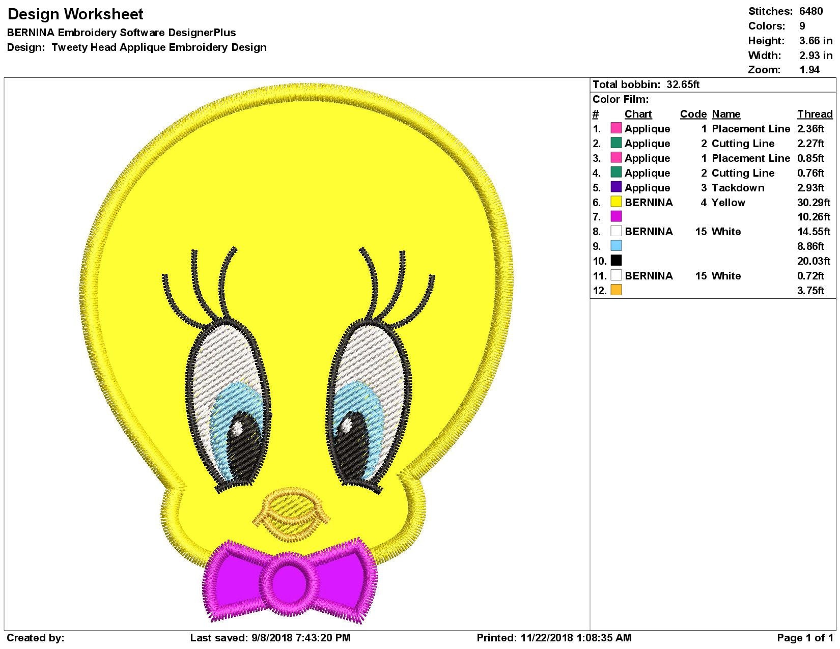t weety Tweety Head Applique Embroidery Design - Etsy