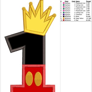 Mickey Mouse Number 1 With Crown Applique Embroidery Design - Etsy