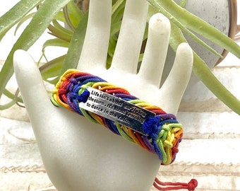 Rainbow Braided Bracelet, Inspirational Quote, Pride Jewelry