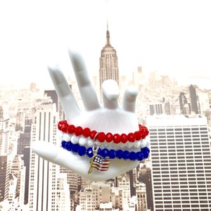 USA Flag Bracelet Set, American Patriotic Jewelry , Fourth of July Jewelry, Red-White-Blue Jewelry, Veterans Gifts, Memorial Day Jewelry,