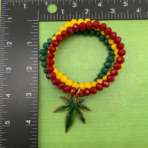 Rastafarian Beaded Bracelet Set, Enamel Pot Leaf Charm image 4