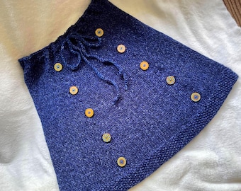 Conjunto de falda y gorro tejidos a mano para niñas - Talla M-L (8-12 años) - Tonos de mezclilla