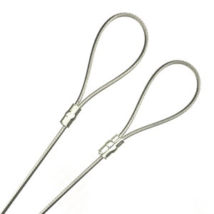 May include: Two silver metal cable loops with a silver metal clasp at the end of each loop.