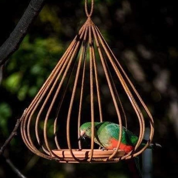 Classic Metal Bird Feeder (Narrow), Rustic Steel Bird Feeder, Rustic Plant Hanger, Metal Plant Holder, Garden Decor, Garden Feature