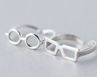 S925-Eye glasses Ring, Adjustable Ring,Sterling silver Ring, Special Gift, Creative Gift