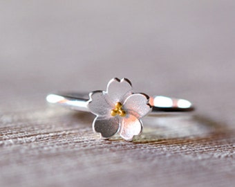 S925- Sakura, Cherry blossoms Ring, flower Ring, Adjustable Ring,Sterling silver Ring, Special Gift