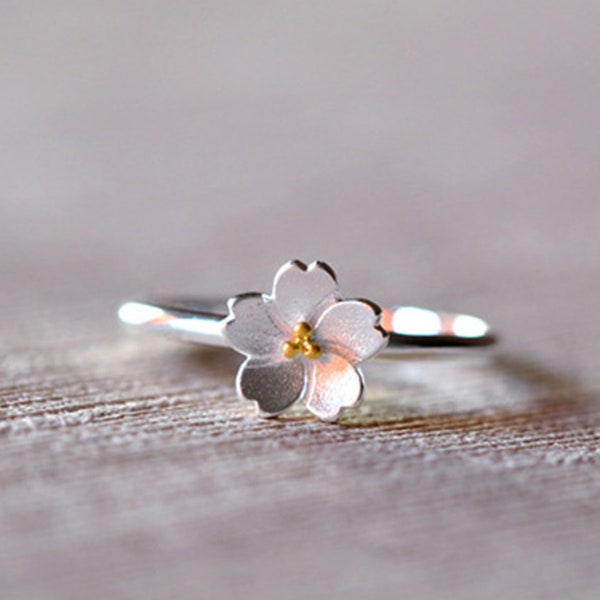 Cherry Blossom Silver Adjustable Ring main image 1