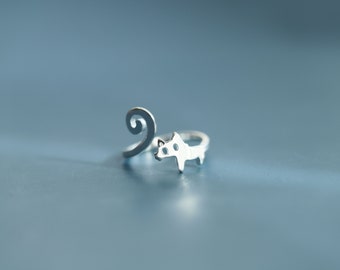 S925-Cat Ring, Kitty ear Ring, Cat lover Ring,Adjustable Ring, Animal silver ring,Sterling silver Ring, Gift for her