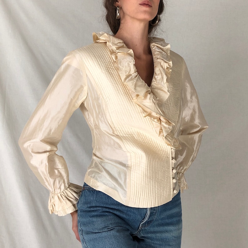 80s cream silk avant garde ruffle blouse / white silk ruffle | Etsy