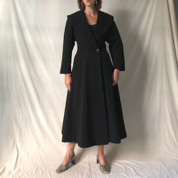 60s black wool princess coat / 60s wool coat / pri