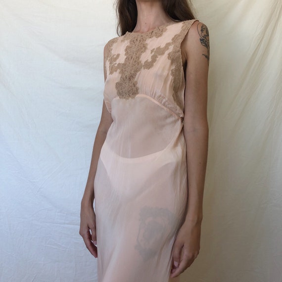 1920s - 1930s pink silk nightgown / silk slip dres