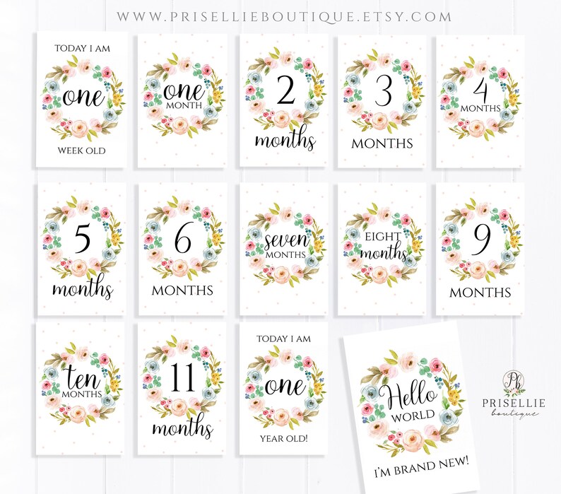 Baby Milestone Cards Printable Floral Girl Baby Milestone Etsy