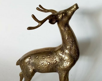 Vintage Mid Century " Solid Brass Buck Reindeer Statue " ( Height 15 1/2 " )