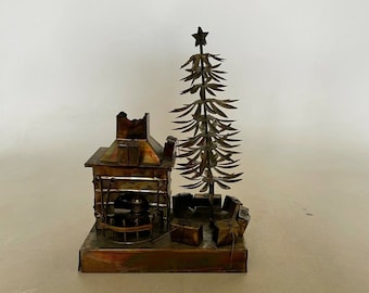 Vintage Brass Copper Lantern & Christmas Tree Candle Holder with Music