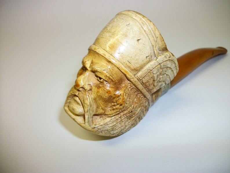 Vintage Meerschaum Viking Man Carved Pipe