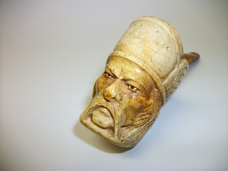 Vintage Meerschaum Viking Man Carved Pipe
