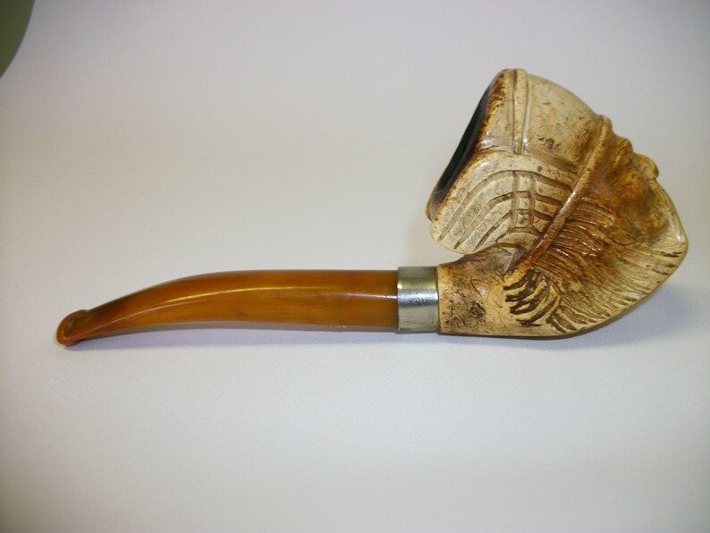 Vintage Meerschaum Viking Man Carved Pipe