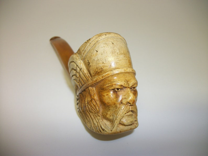 Vintage Meerschaum Viking Man Carved Pipe