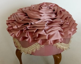 Original Handcrafted Queen Anne Design  " Ottoman " Pink Rose Cushion Seat