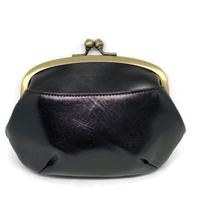Black Genuine Leather Wallet Kisslock Coin Purse