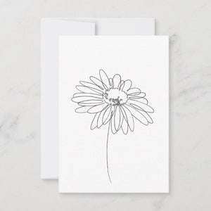 Carte de voeux Daisy l Carte de voeux botanique l Dessin au trait Daisy l Carte de correspondance Daisy l Papeterie Daisy l Carte d'anniversaire d'avril