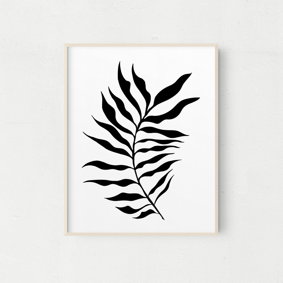 Botanical Wall Art, Downloadable Art, Black Printable Art, Leaf Print ...