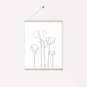 Poppies Line Drawing Print | Minimalist Art | Black & White Art | Line Drawing | Wall Art | Botanical Art | 5 flowers  | Modern Art Print