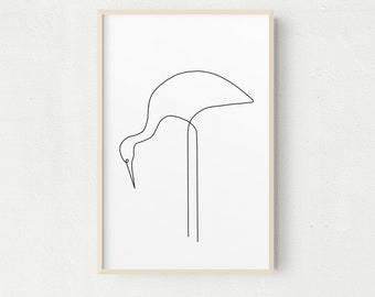 Lámina artística de garceta: Decoración minimalista de pared con pájaros (descarga digital)