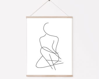 Minimalist Female Figure Line Art Print: Modern Wall Decor