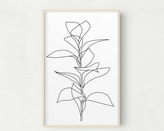 Lijntekening hoge bladeren: minimalistische kunstafdruk (digitale download)