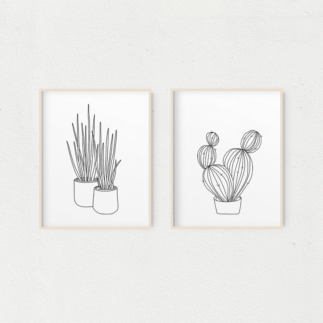 Minimalist Plant Art Print Set: Black and White Diptych (digital ...