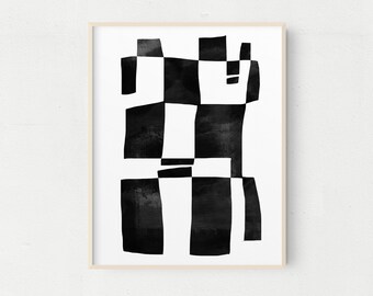 Black and White Checker Art Print: Minimalist Abstract Design (Digital Download)