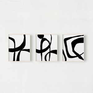 Black and White Abstract 3 Piece Art Set, Abstract Wall Art, Black and White Abstract, Minimalist Art Print, Printable Art